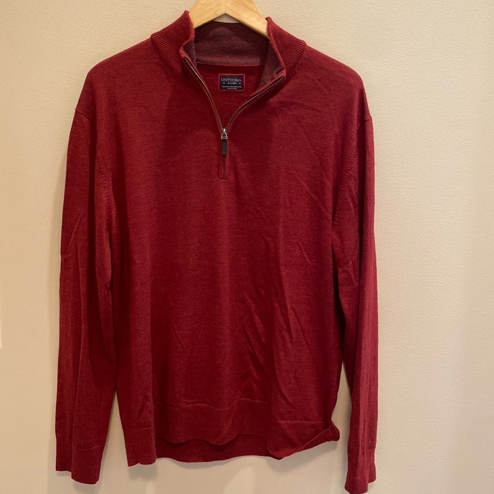 UNTUCKit Extra Fine Merino Wool L/S Quarter Zip Sweater Red Size XL